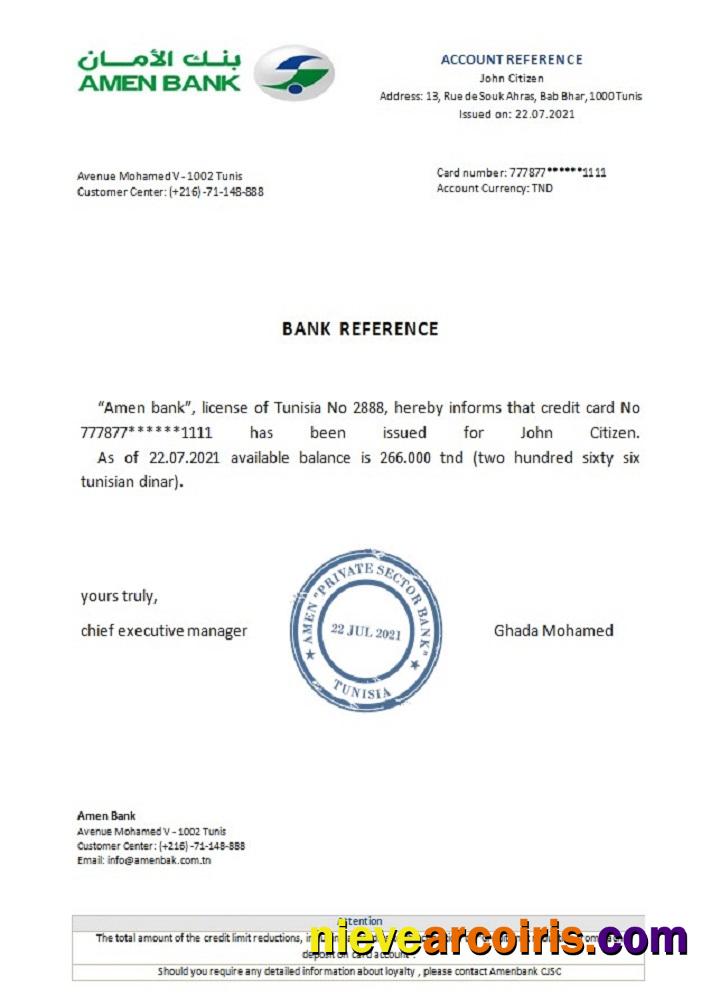 Tunisia Amen bank reference